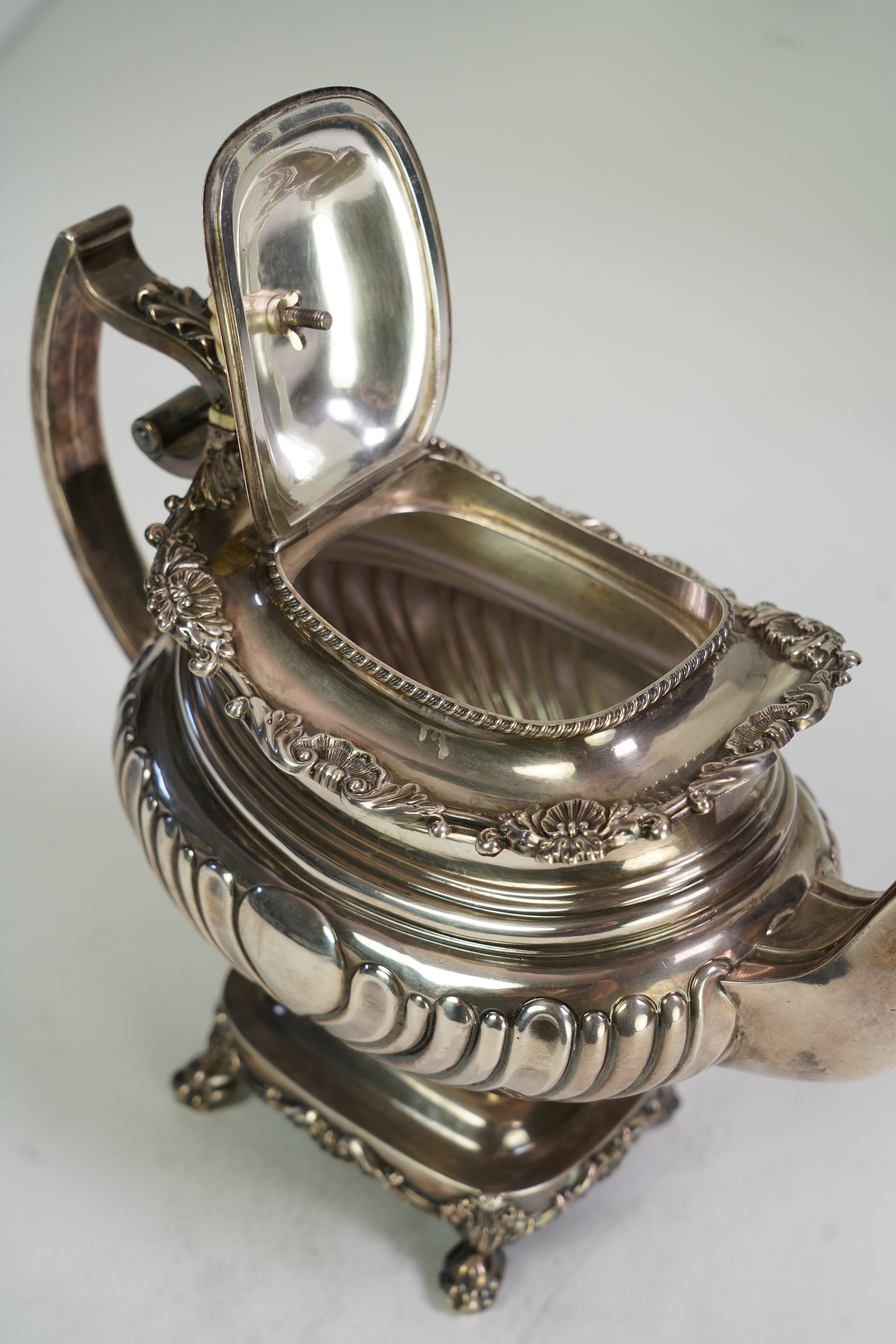 A George III silver pedestal teapot, by John Watson & Son